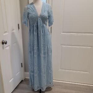 Pinkblush Light Blue Floral Lace Maxi Dress